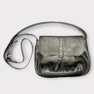 BRADLEY LONDON black pebbled leather crossbody bag purse